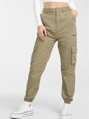 Adidas Khaki Green High Rise Cotton Utility Cargo Jogger Pants size Medium